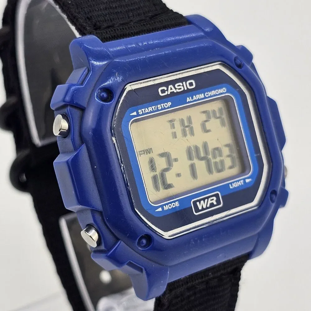 CASIO Illuminator 43MM Blue Tone Case Digital Men's Watch New Black Canvas Bands